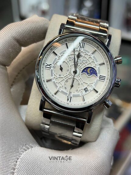 PATEK PHILIPPE Silver chain SPIDER MOONPHASE CHRONOGRAPH White Dial