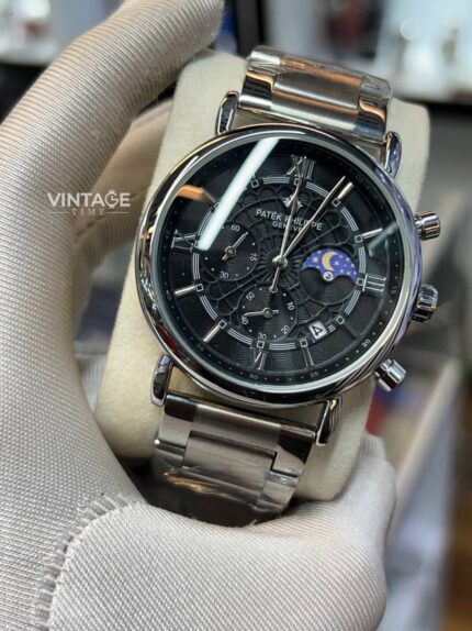 PATEK PHILIPPE Silver chain SPIDER MOONPHASE CHRONOGRAPH Black Dial