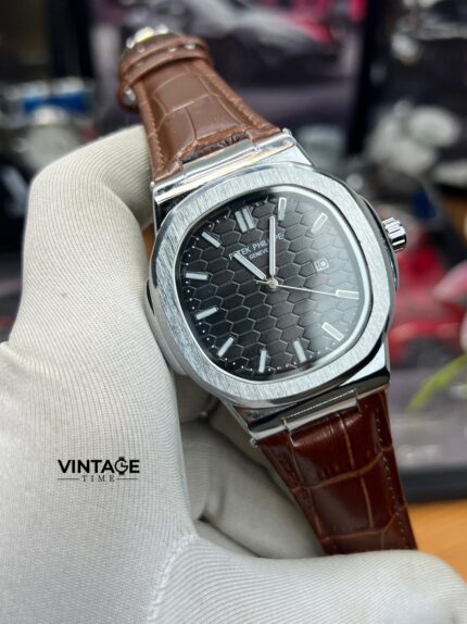 Patek Philippe Nautilus Black Dial With Brown Belt
