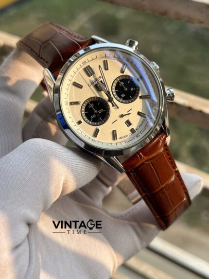TAG Heuer Carrera Chronograph White Dial leather Belt & Silver Bezel