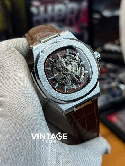 Patek Philippe Nautilus skeletonized version Brown Dial with Brown Leather Belt