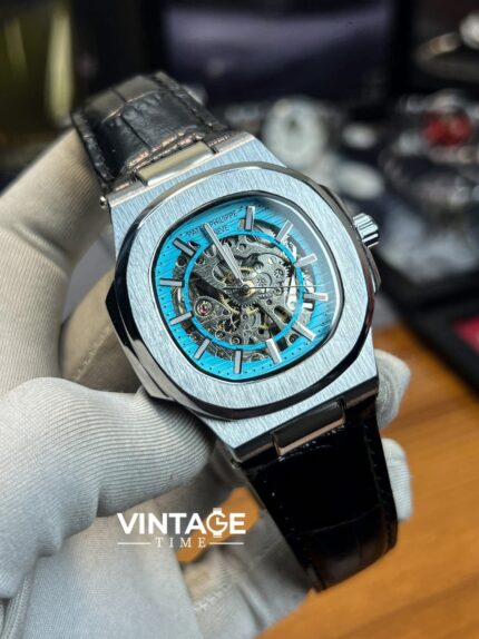 Patek Philippe Nautilus skeletonized version Blue Dial with Black Leather Belt